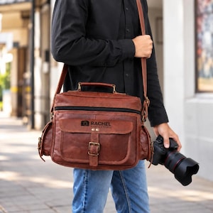 Personalized Leather Camera Bag, Handcrafted DSLR Messenger Bag, Mirrorless Camera Case, Camera Case for Women and Men