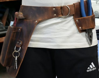 Personalized Leather Tool Belt, Top Grain, Adjustable Utility Belt