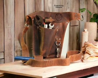 Personalized Leather Tool Belt for Florists, Electricians, Carpenters, Garden Tool Belt with 3 Pockets, Pruners Holder, Rake Holder, Unisex