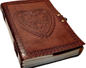 Embossed Heart Leather Journal: Personalized Unlined Diary with Lock