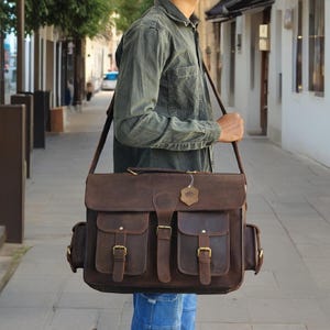 Gepersonaliseerde buff lederen reistas 16" laptoptas - aktetas boekentas portfolio notebook tablet messengertas voor mannen, leren aktetas heren