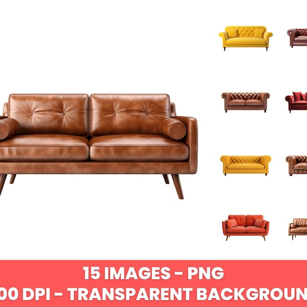 Vintage sofa clipart – clip art commercial use, PNG images, digital images, instant download