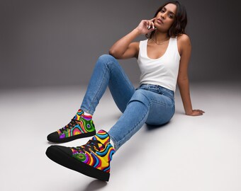 Levendig spectrum: hoge canvas damesschoenen met uniek veelkleurig, opvallend ontwerp