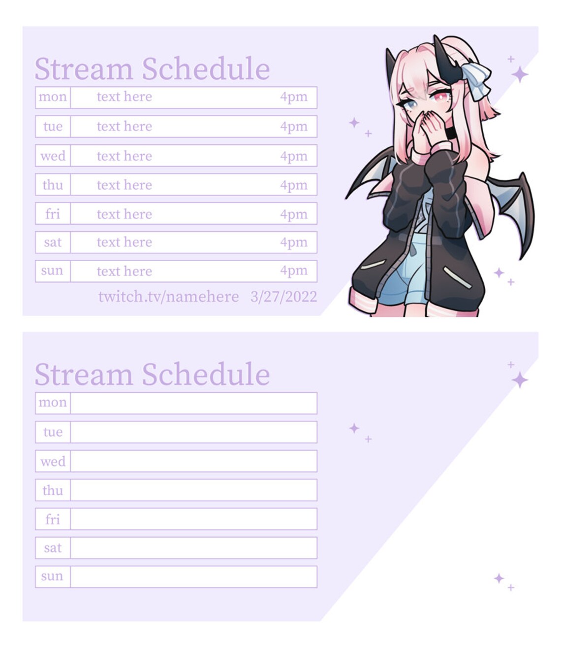 Twitch Schedule Template Streamer Graphics Vtuber Graphics Etsy Canada
