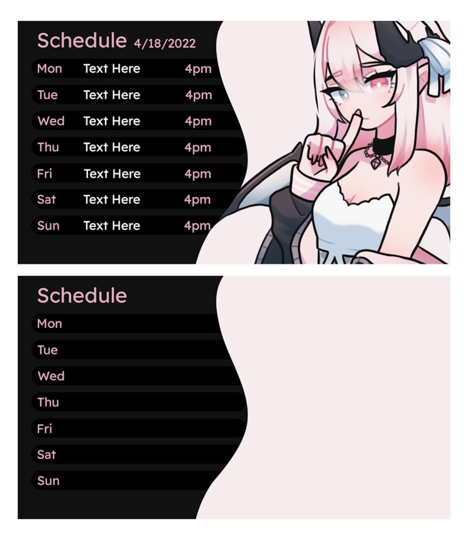 Twitch Schedule Template Streamer Graphics Vtuber Graphics Pink