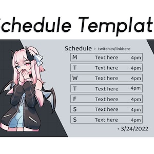 Twitch Schedule Template | Streamer Graphics | VTuber Graphics | Gray