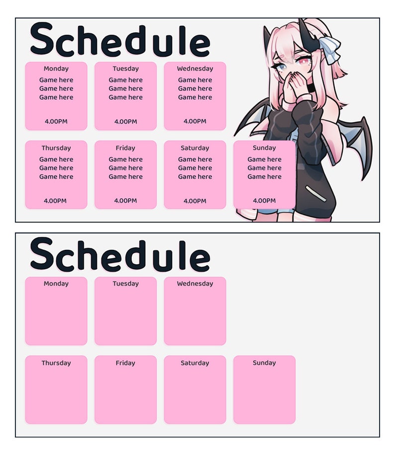 Twitch Schedule Template Streamer Graphics Vtuber Graphics Etsy