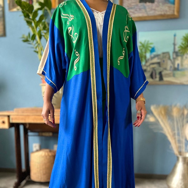 Color Ramadan Eid abaya/kimono/kaftan/robe/poncho/coat/jacket/tunic/long evening Iraq-Dubai dress - embroidery calligraphy Arabic letters