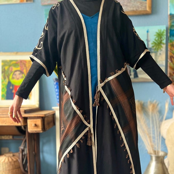 Arabic calligraphy Ramadan Eid abaya/kimono/kaftan/robe/poncho/coat/jacket/tunic/thob/long evening Iraq-Dubai dress - embroidery keffiyeh