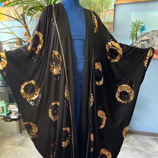 Glamor handmade sequins details, Iraq-Arabic-Dubai abaya,jacket,robe,poncho,coat,waistcoat,kimono,kaftan,bisht. Ramadan muslim Eid dress