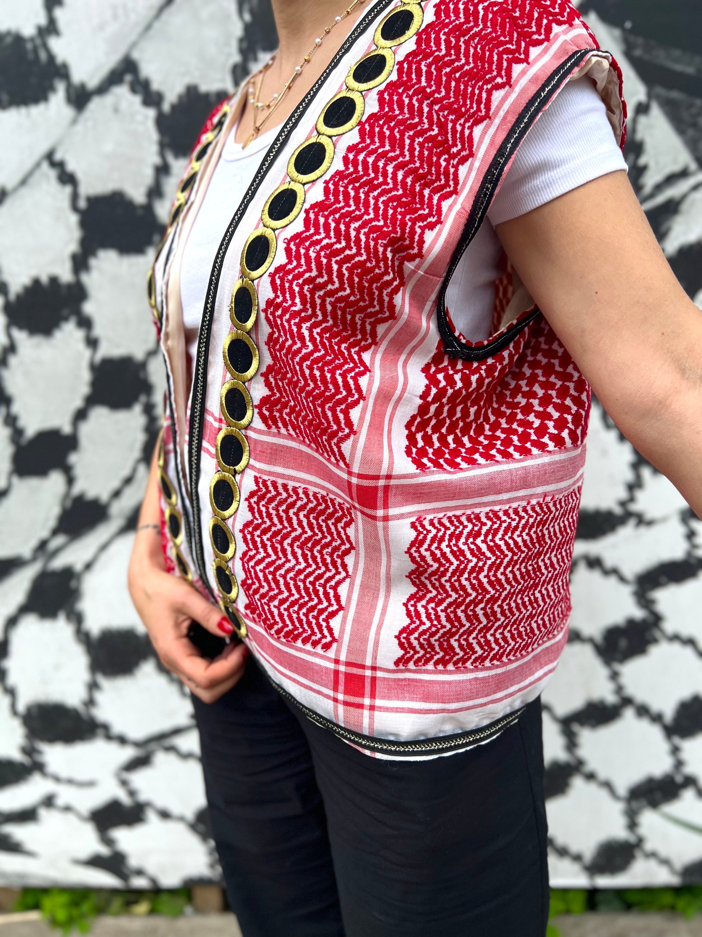 Red Arabic Shemagh-keffiyeh Jacket Kimono Poncho Tunic Robe Gilet Short ...
