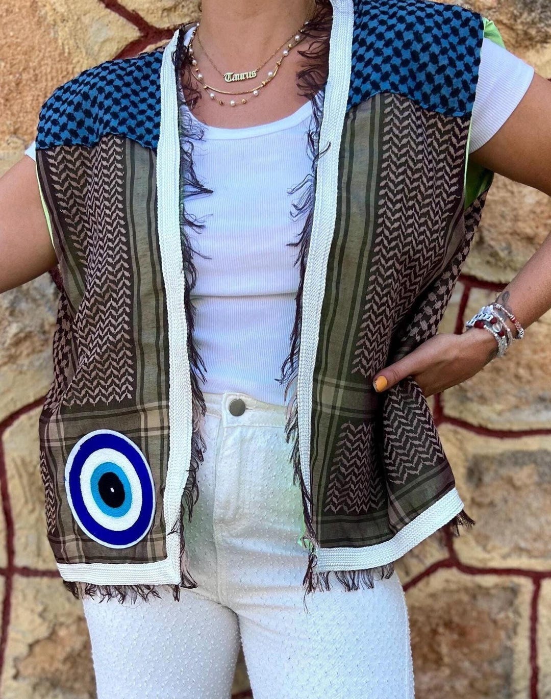 Nazar Embroidery Arabic Shemagh Keffiyeh Jacket Kimono Poncho Tunic ...