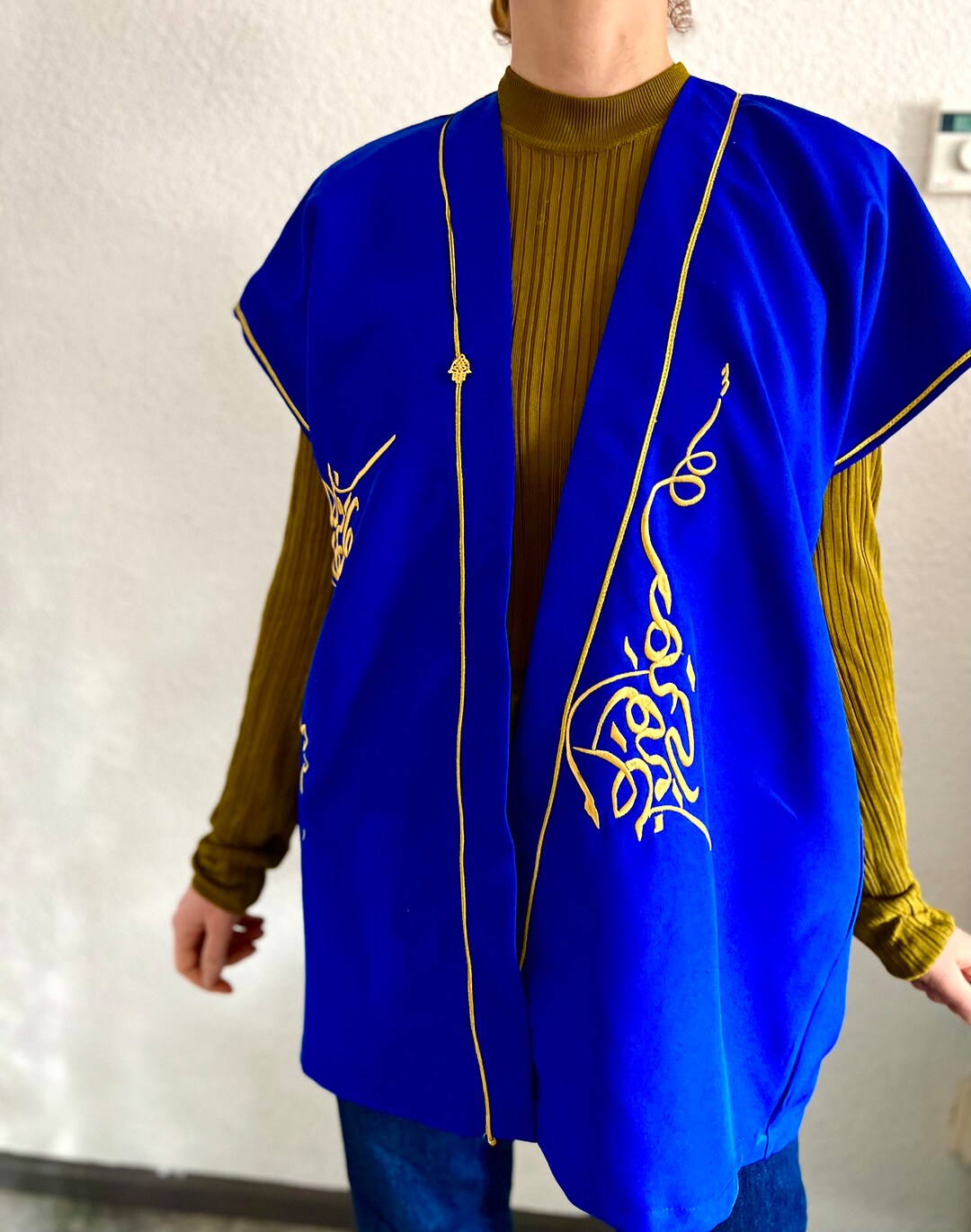 Blue Waistcoat Jacket Gilet Poncho Robe Tunic Top | Embroidery Arabic ...