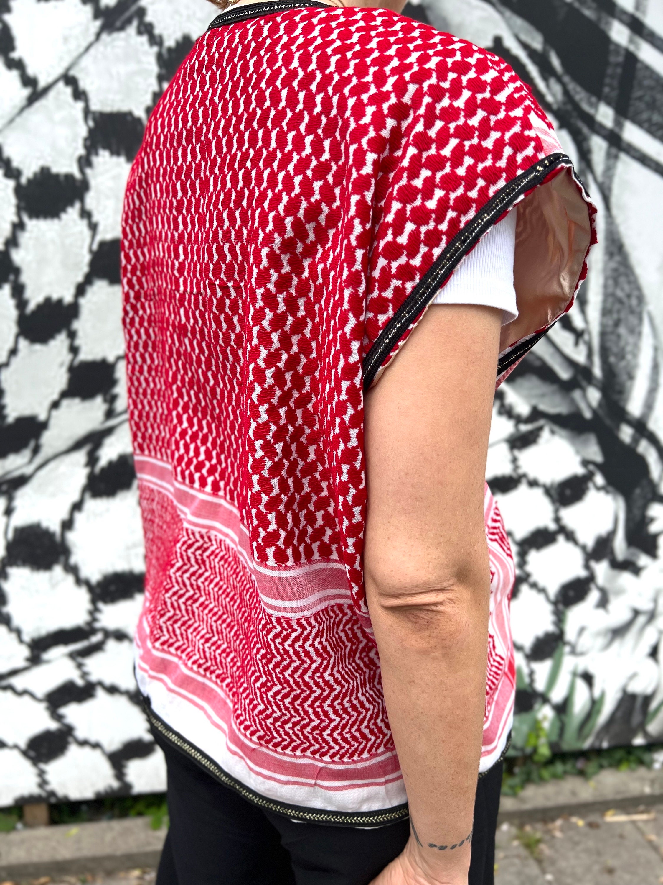 Red Arabic Shemagh-keffiyeh Jacket Kimono Poncho Tunic Robe Gilet Short ...