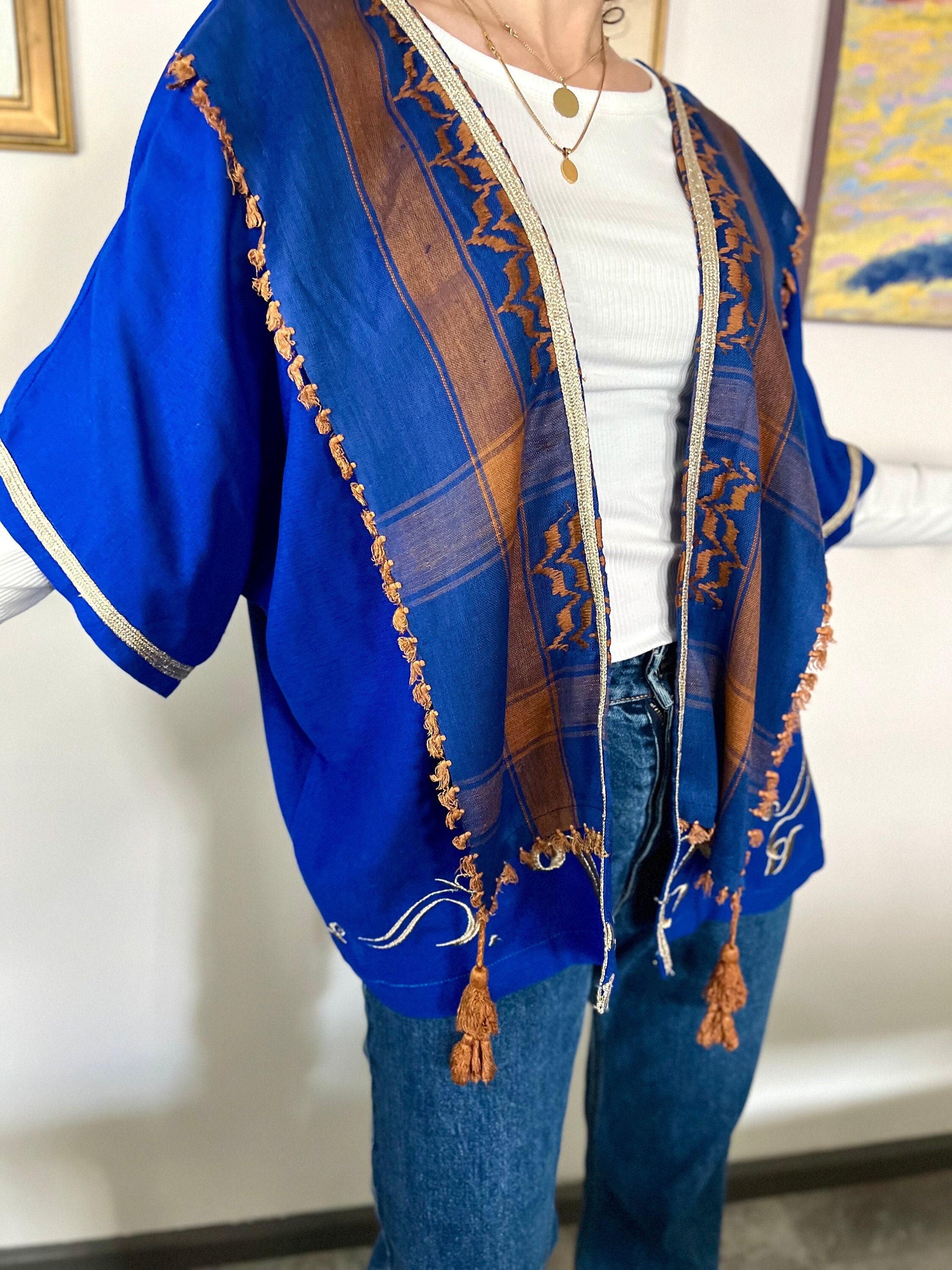 Blue Gilet Waistcoat Abaya Jacket Kimono Poncho Tunic Robe Coat Cloak ...