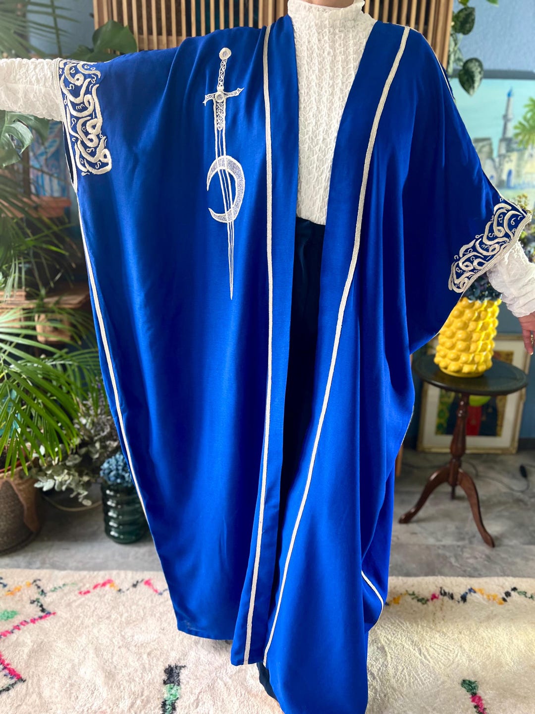 Blue Waistcoat Jacket Gilet Poncho Robe Tunic Top | Embroidery Arabic ...