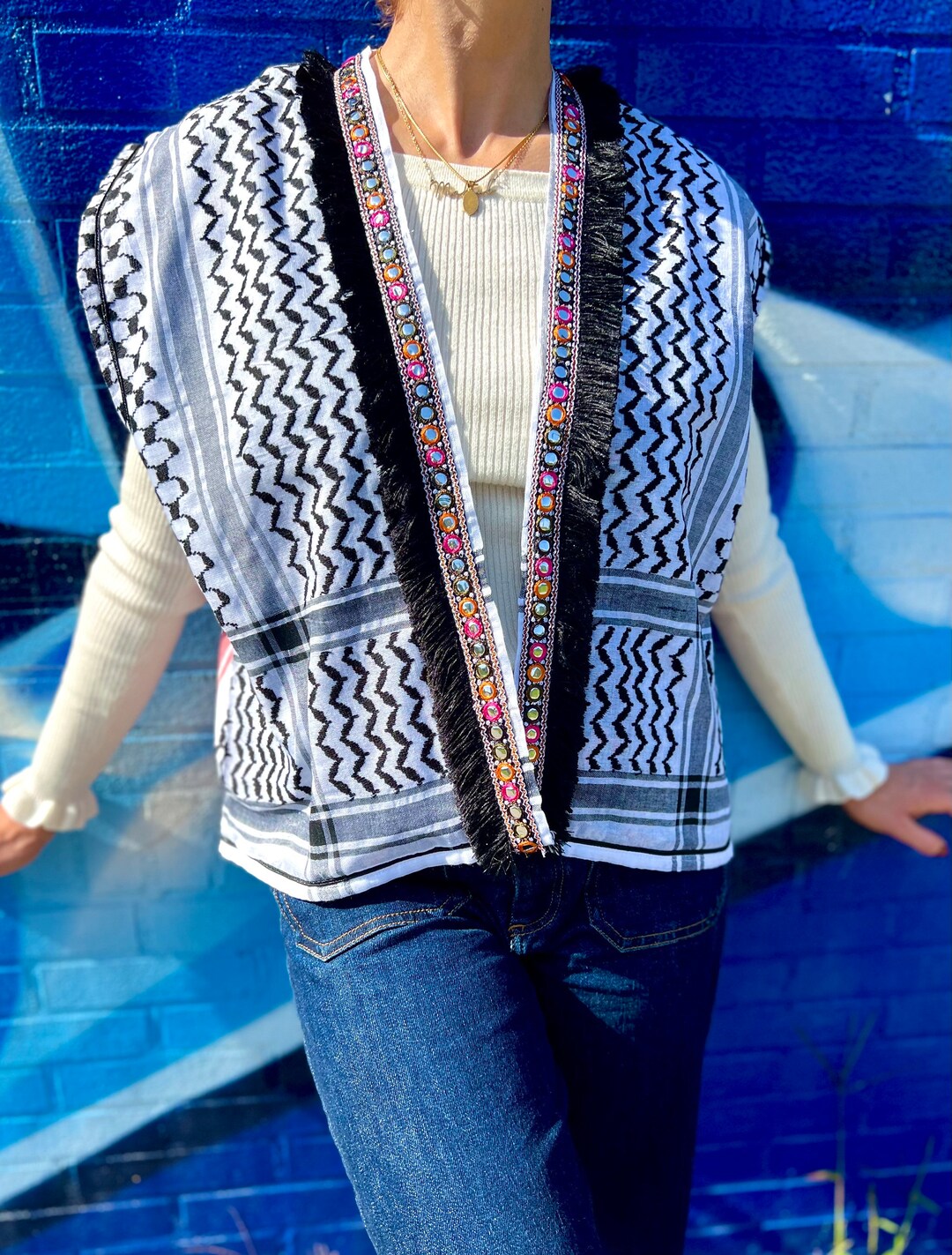 Colorful Shemagh Keffiyeh Jacket Kimono Poncho Tunic - Etsy