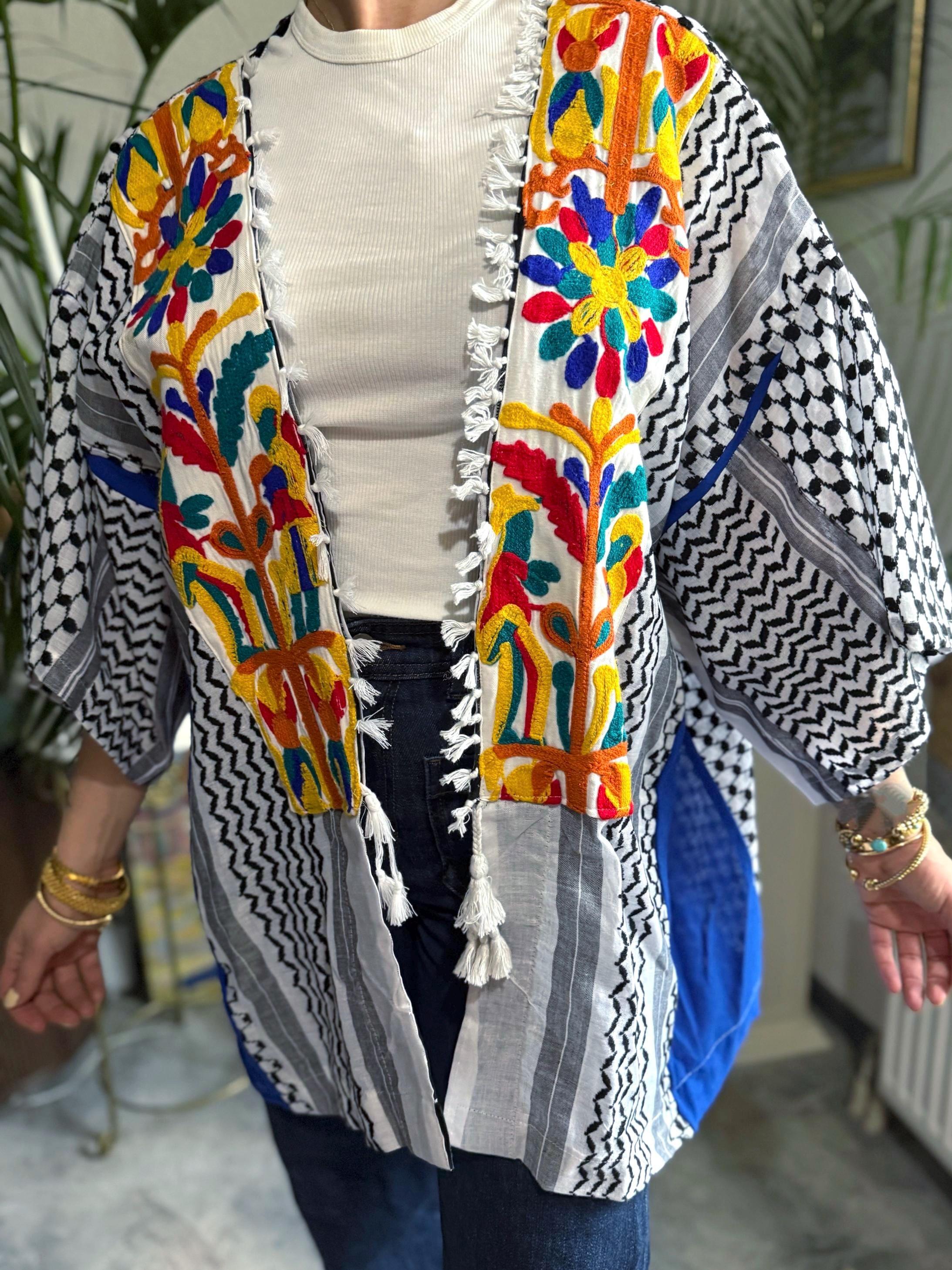 Colorful Tatreez Arabic Shemagh-keffiyeh Short Jacket Kimono Poncho ...