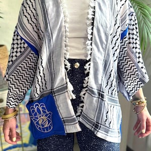 Patchwork Tatreez Arabisch Shemagh-Keffiyeh Kurze Jacke Kimono Poncho Tunika Robe Gilet Cape Abaya Umhang Stickerei Spitze Boho Unisex Mode