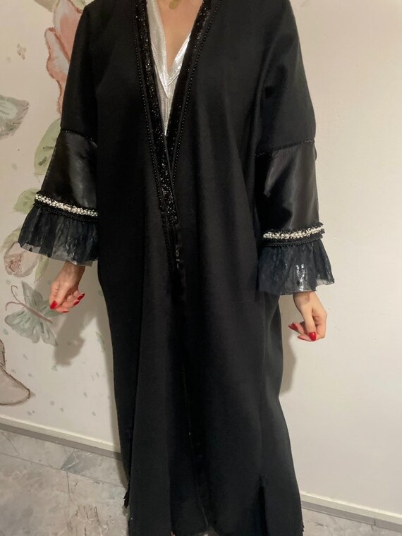 Abaya kaftan robe kimono poncho jacket. Mix Wool Satin Beads Pearls Lace Details. Iraqi arabic dubai muslim Islam Wedding Guest Dress Gift Etsy Finland