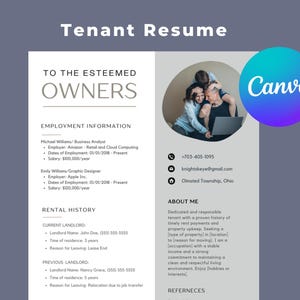 Plantilla de currículum de inquilino Solicitud de alquiler CV Carta de presentación creativa para alquileres Currículum de inquilino profesional para solicitantes individuales Carta de oferta de vivienda