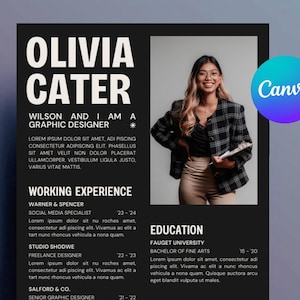 Professional Resume Template Canva Creative CV With Photo Aesthetic resume design Minimalist canva Resume template Cover Letter canva