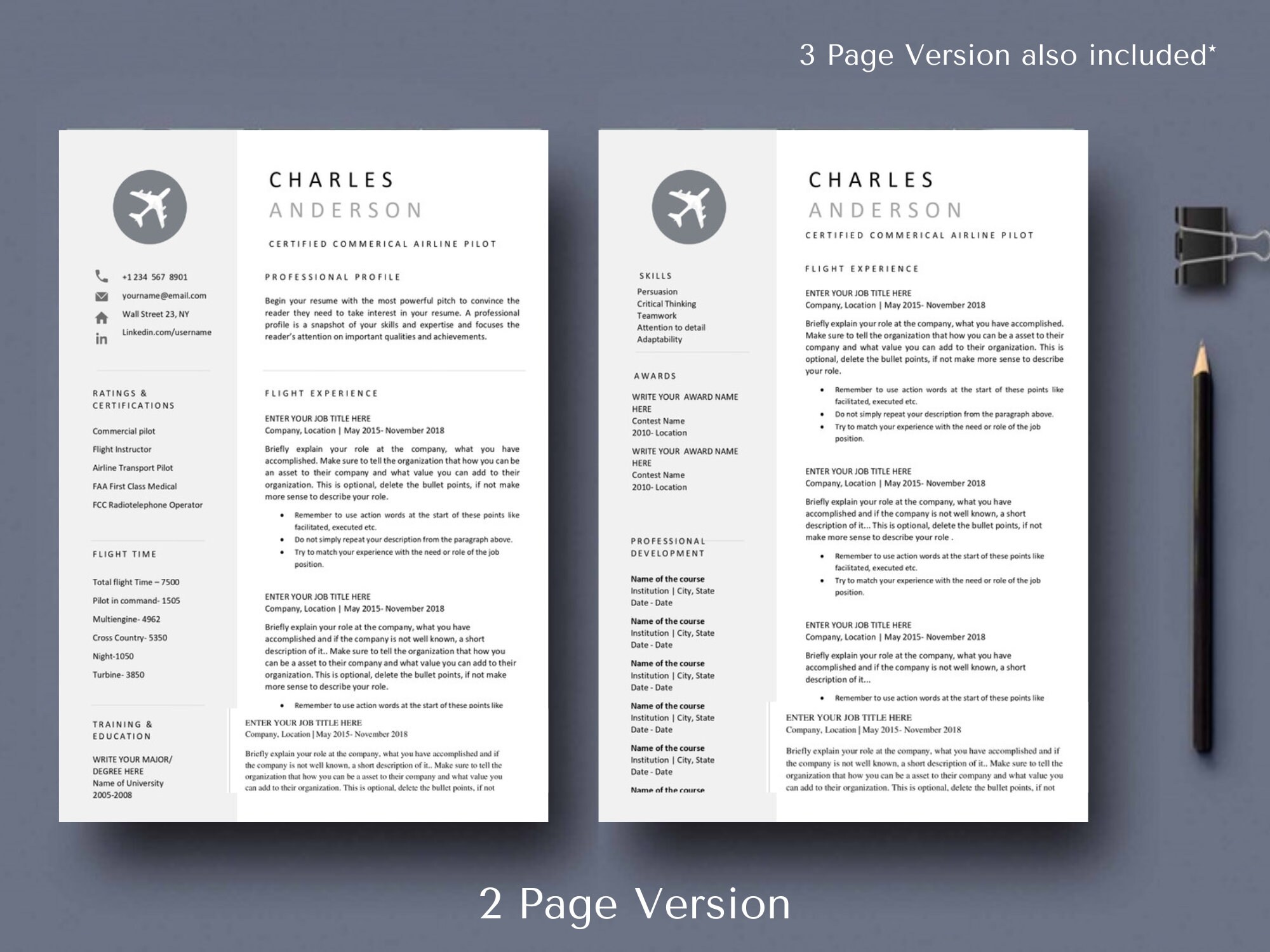 Airline Pilot Resume Template Word Professional Commercial Pilot Cv