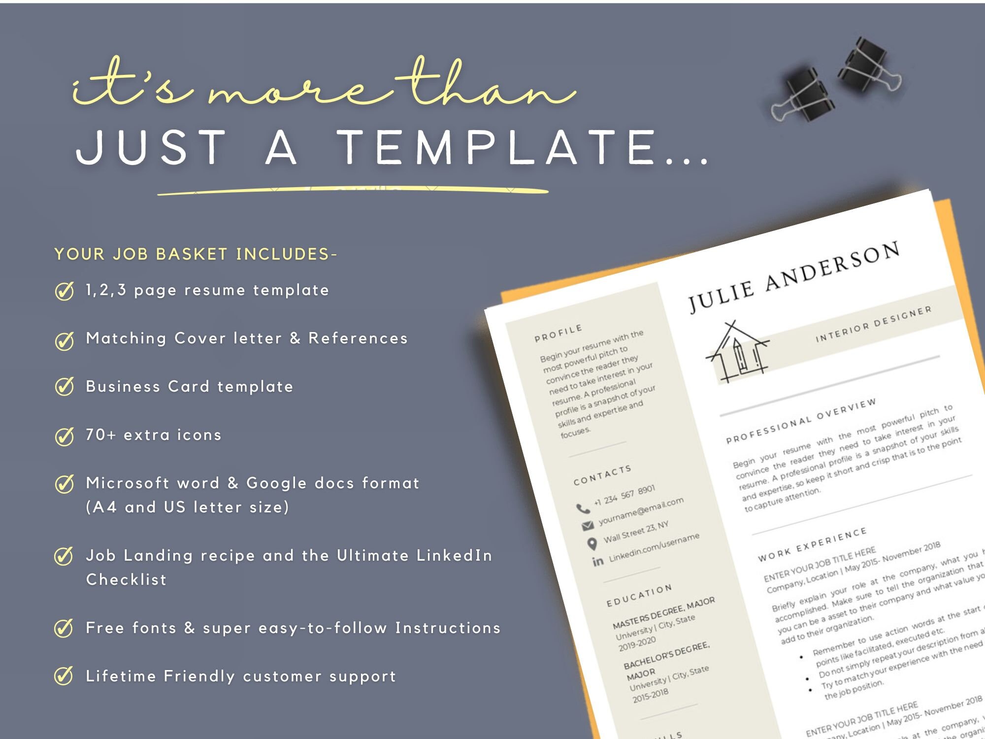 Interior Designer Resume Template Word Google Docs Etsy