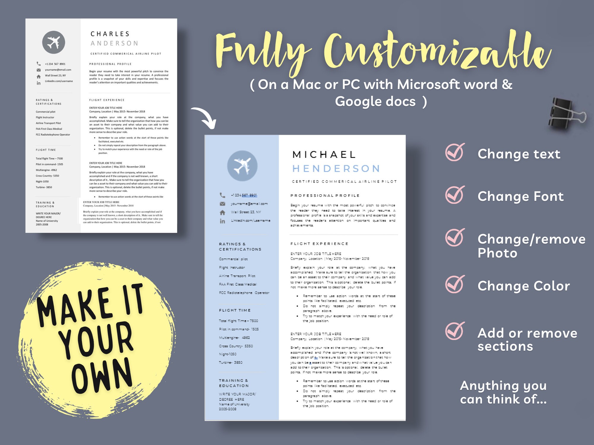 Airline Pilot Resume Template Word Professional Commercial Pilot Cv