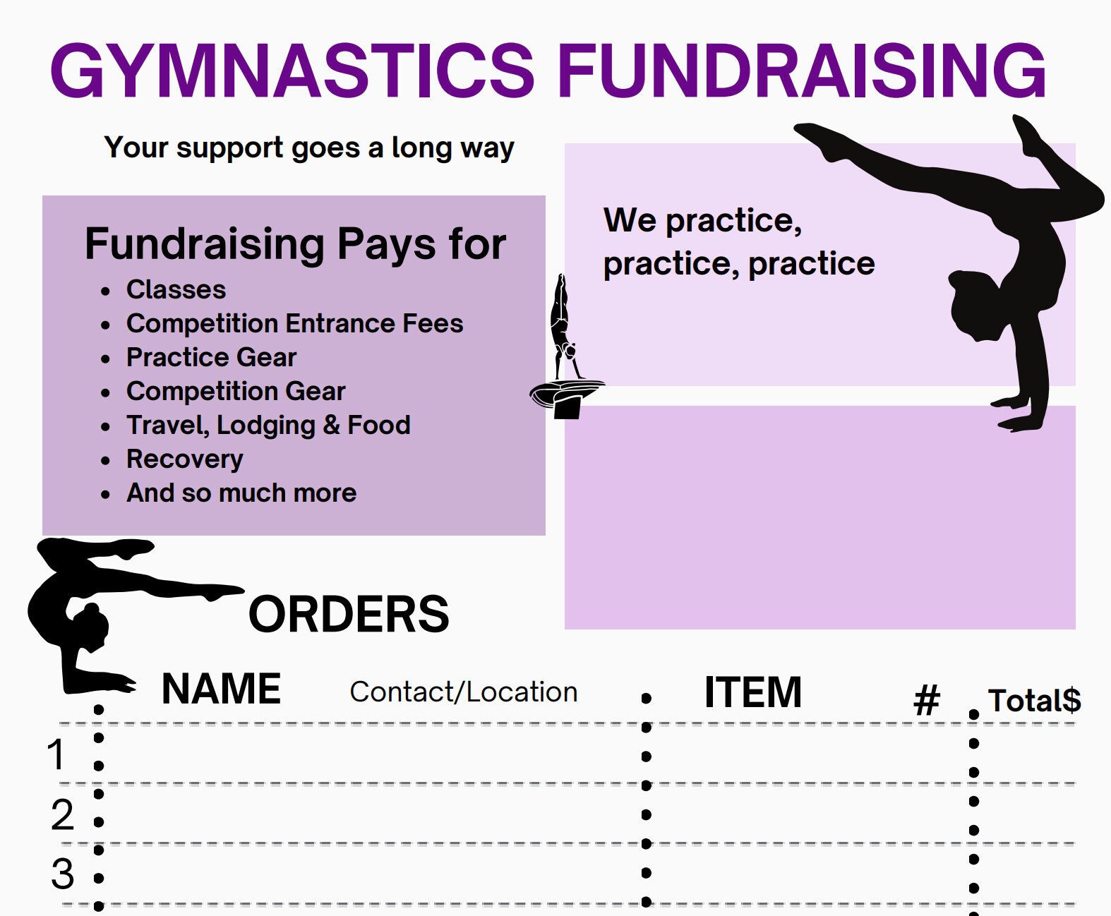 Gymnastics Fundraising Downloadable Form Gift for Gymnast Etsy