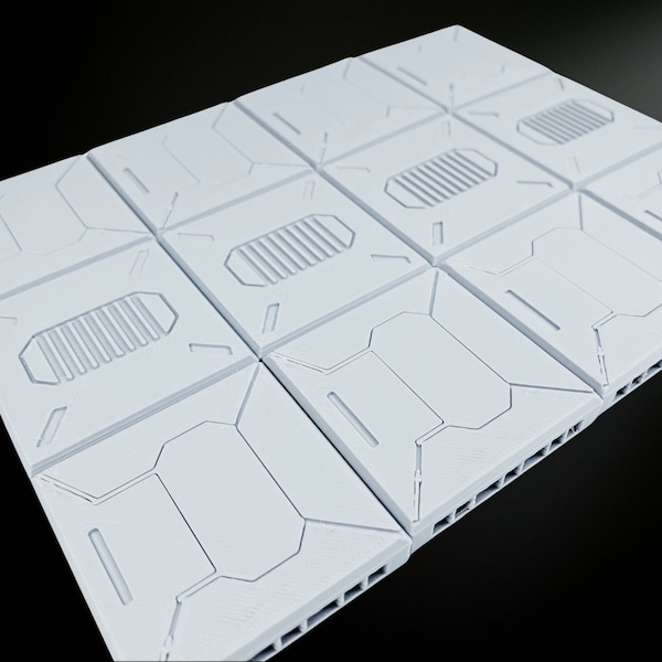 Sci-Fi Floor Tiles I - Pack of 12 -  2x2 inches - Wargaming Terrain Building - Tabletop RPG 3D Printed OpenLock Scenery