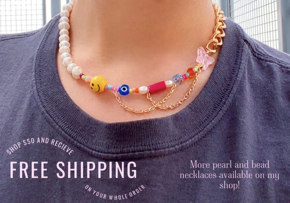 Pearl and Bead Gold Chain Necklace 