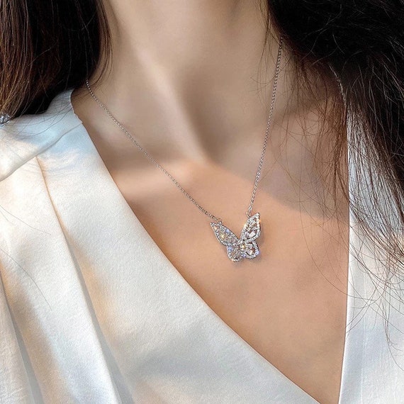 Crystal Butterfly Necklace Cubic Zirconia Butterfly Pendant.silver