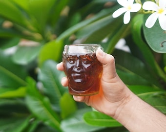 Upcycled Old Monk Face Rum Glasses Eco-Friendly Barware, Dad's Gift, Funky Recycled Glassware, Quirky Cocktail Tumblers Gift for Rum Lovers