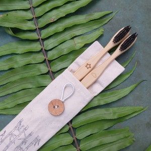 Bamboo Toothbrush with Handmade Pouch, Eco Friendly,Biodegradable, Charcoal Activated Soft Bristles, Natural Vegan & BPA Free toothbrush