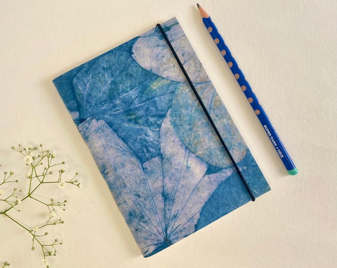 Handmade Lotus Pond Diary, Writing Notebook, Recycled Handmade Paper, Ecofriendly Sustainable gift,  Leaf Imprints, Colourful gift