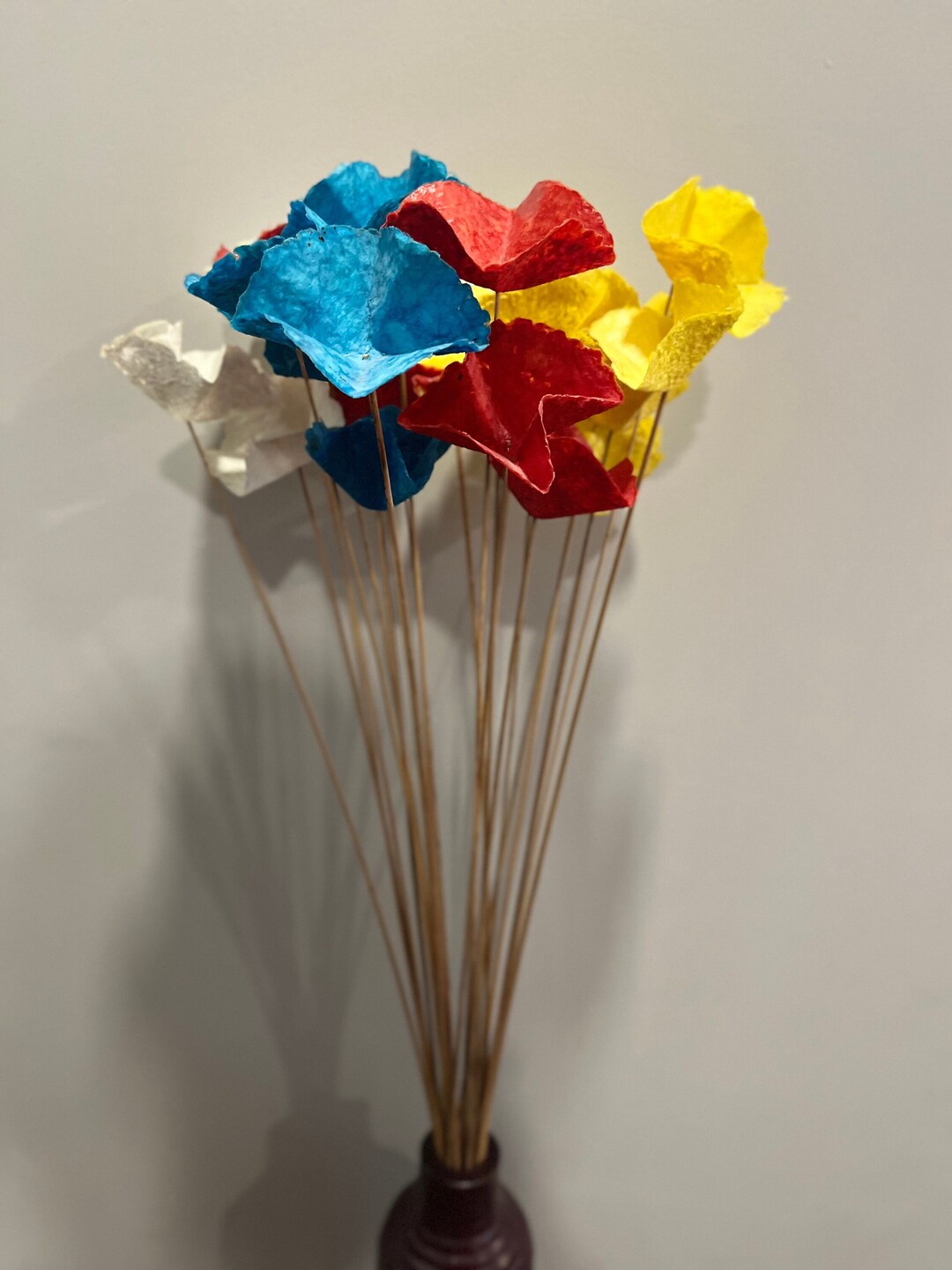 Long Stem Butterfly Paper Mache Flower Cotton Mache Flower Etsy