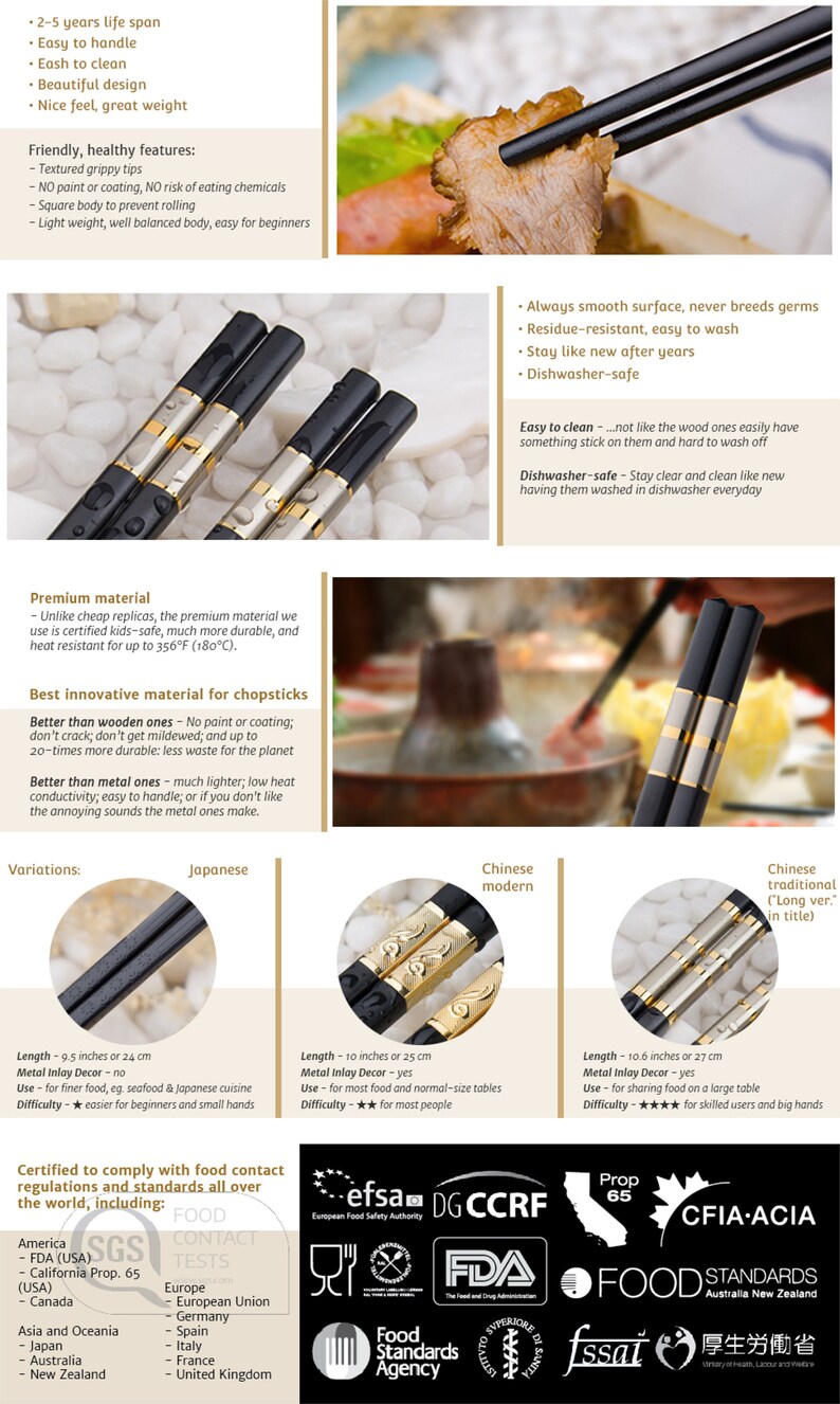 Goldage Fiberglass Dishwashersafe Chopsticks Traditional Etsy