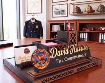 Custom Fire Chief Desk Name Plate, Fire Commissioner Gift, Personalized Fire Department Officer Plaque, Promotion Gift for Captain