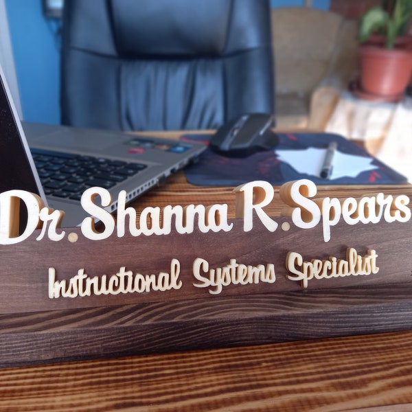 Personalized wooden desk name plate, Handmade custom design table name sign, Doctor, Lawyer, Teacher name holder office gift.