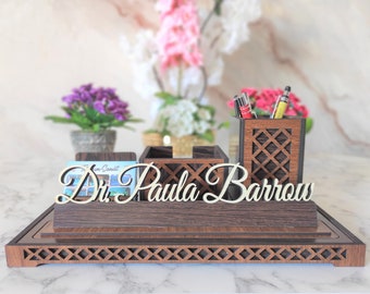 Medical Desk Name Plate - Personalized, Functional Design for Doctors and Healthcare Professionals, Handmade a multifunctional table sign.