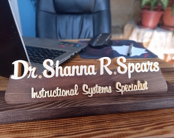 Personalized wooden desk name plate, Handmade custom design table name sign, Doctor, Lawyer, Teacher name holder office gift.