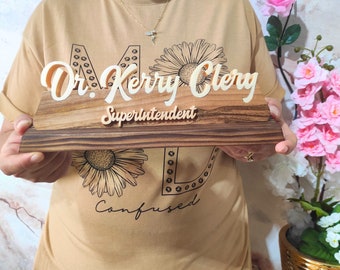 Personalized Natural Wood Desk Name Plate, Office Plaque, Custom Desk Name Plate