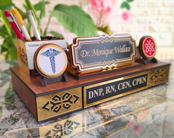 The multi-functional desk name plate, specially produced for doctors, is a stylish and useful gift for physicians and health professionals.