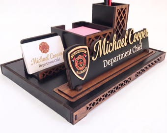 Firefighter Desk Plaque, Fireman Graduation Gift, Custom First Responder Nameplate, Firehouse Office Decor, Fire Lieutenant Gift Sign