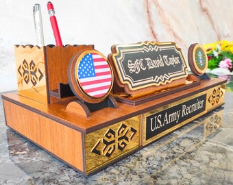 military gift for members of the military, army desk decor, handmade desk name plate for army ground, air and navy forces, army name sign