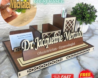 Multifunctional all-in-one custom desk name plate, Personalized handmade desk sign, Best gift for doctors that show your appreciation
