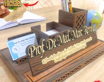 Custom design All-duty Desk Name Plate, Table name plate with Business Card Holder and pen holder, Doctor Sign, Realtor, Teacher Name Block