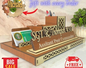 Custom All-in-One Desk Name Plate, Personalized Army Gift, Unique, Stylish, Functional Desk Name Signs, Luxury Desk Name Sign, coworker gift
