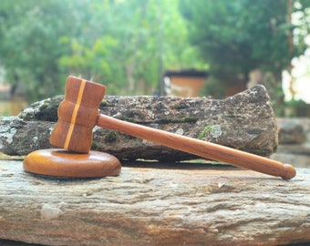 Handmade wood auction hammer with sound block, Gifts for lawyers, Advocates, Judges